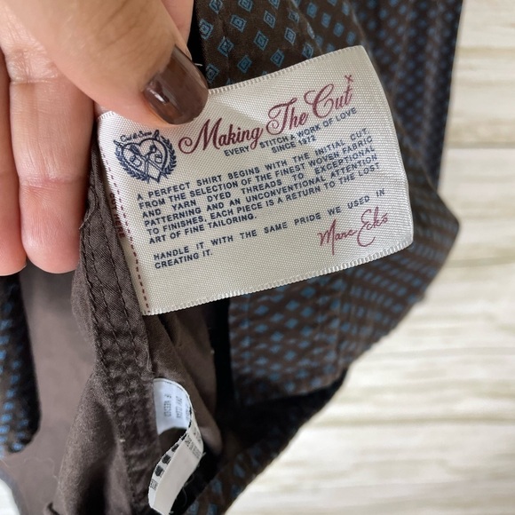 Marc Ecko Brown Turquoise Diamond Print Cotton Button Down - Picture 5 of 5